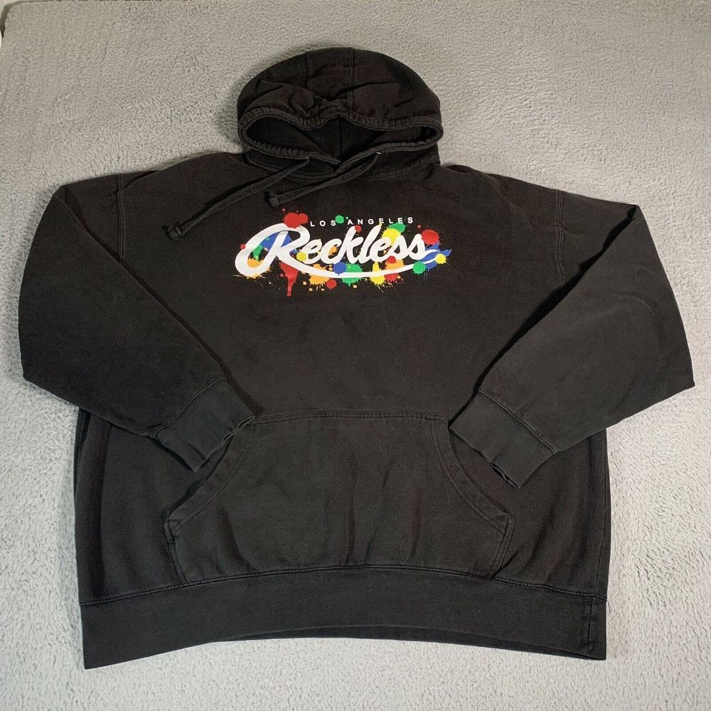 Young & Reckless Sweatshirt Mens 2XL Hoodie Drawstring Paint Splatter XXL Skater